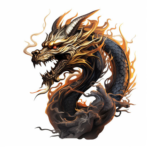 Chinese dragon clipart in the style of Chiaroscuro Art, on a white background