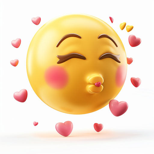Kiss emoji clipart, white background, cute yellow smiley
