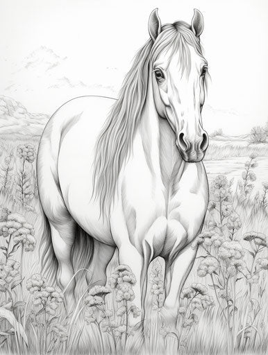 A horse in the field to color for free