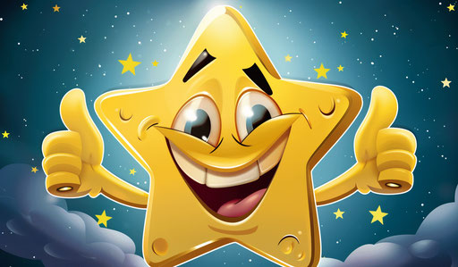 Cartoon star with smile and thumbs up