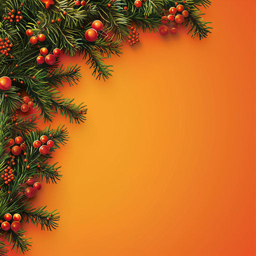 Realistic Christmas border clipart on flat sunset orange background