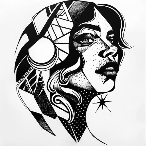Modern flat tattoo sketch of Venus with geometric patterns