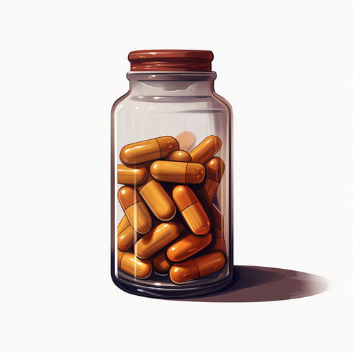 Pill bottle illustration in the style of Chiaroscuro Art