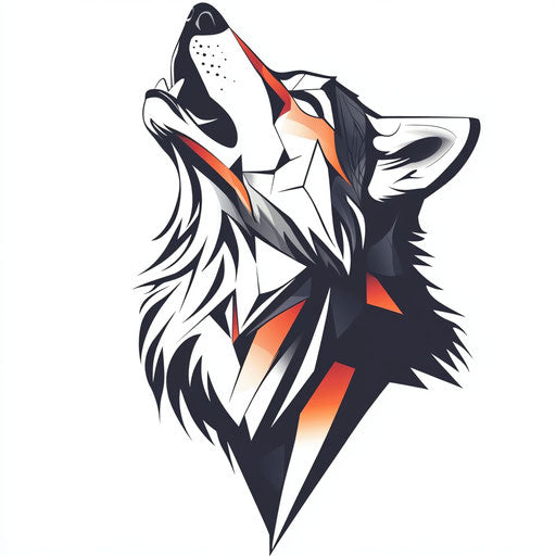 Geometric howling wolf tattoo on man's neck