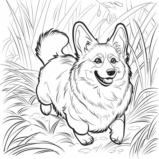 A corgi running in the grass