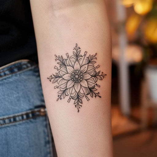 Small tattoo of a floral mandala
