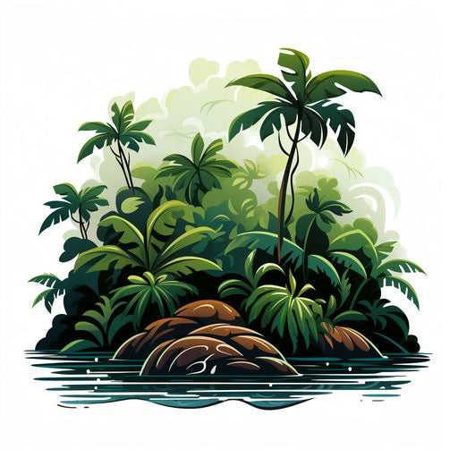 Rainforest clipart in the style of Chiaroscuro Art, on white background