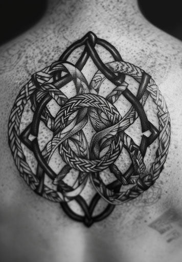 Hoop knot tattoo, celtic symbol, jagged edges style