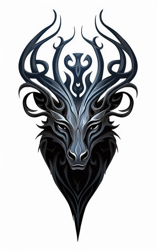 Celtic wolf tattoo stag head, aerial view, dragon art