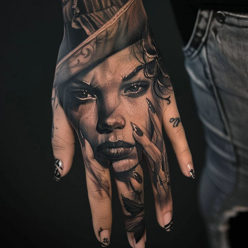Realistic portrait of a loved one on a woman's hand