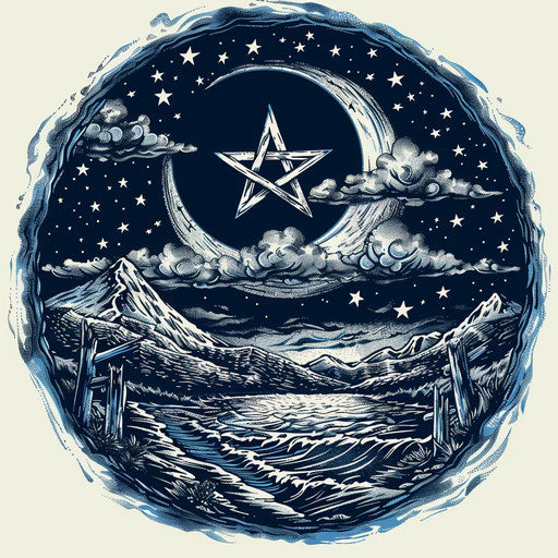 Tranquil tattoo sketch with anarchy symbol under dark starry sky