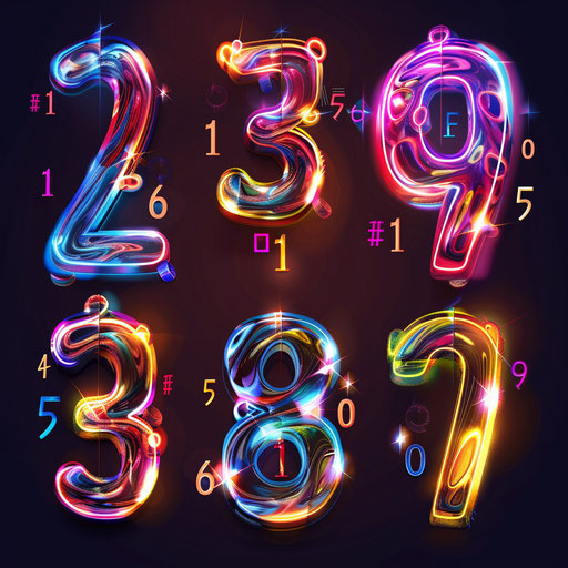 Numbers clipart in photo realistic style with a flat random background, ethereal glow