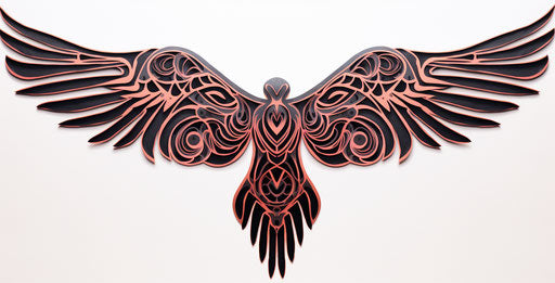 Tribal eagle flying tattoo, intricate collage style, light pink and dark bronze