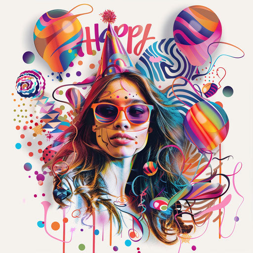 Realistic happy birthday clipart female on flat white background