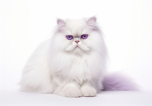 Small white Persian cat on shiny white background, northern and southern dynasties, strong contours, expansive, soft mist