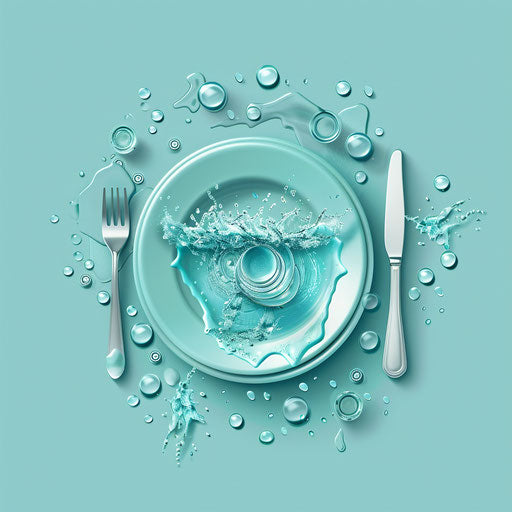 Realistic dish washing clipart on flat serene aqua background
