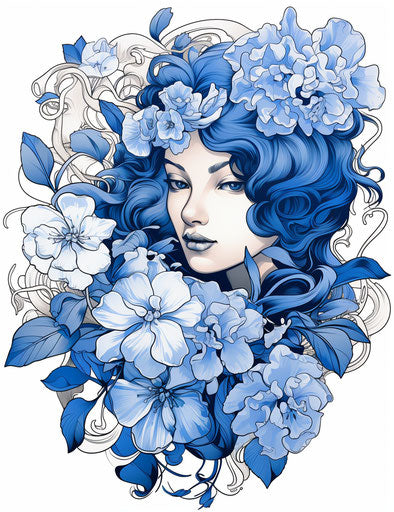 Vector illustration of hand painted blue flowers