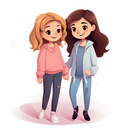 Minimalist-style illustration of close friends, on white background