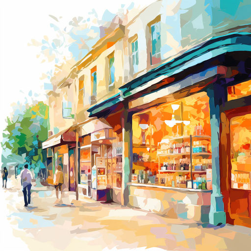 Pharmacy illustration in the style of Impressionistic Art, on white background