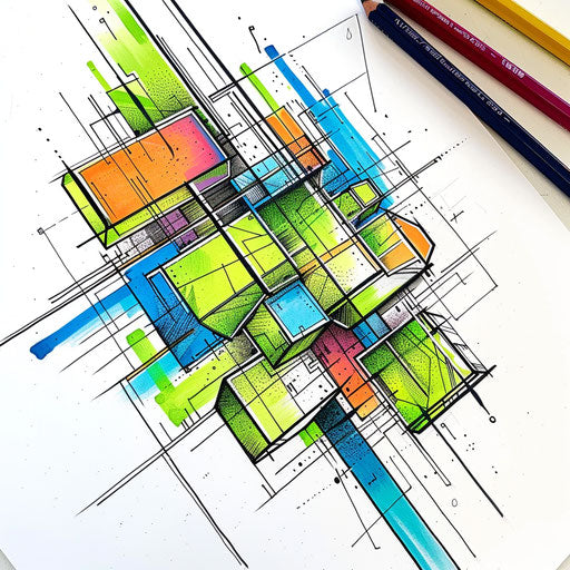 Futuristic geometric tattoo design with 3D cubes and neon colors