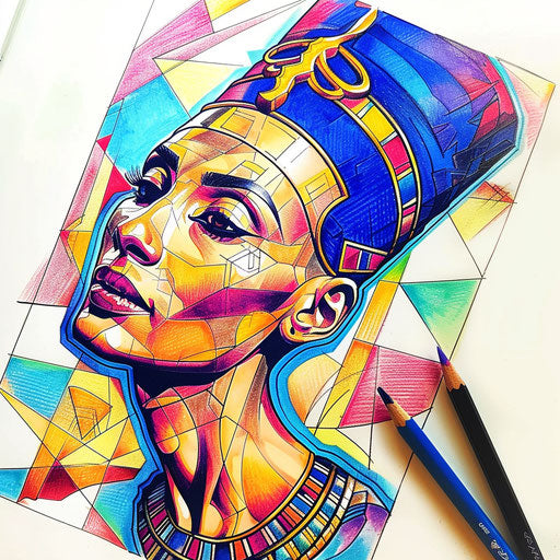 Vibrant flat tattoo sketch of Nefertiti