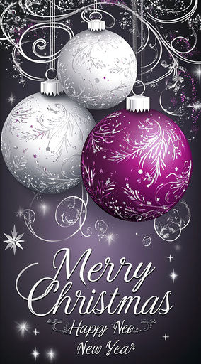 White and purple Christmas ornaments with silver accents