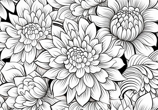 Adult coloring pages, playful cartoonish flower patterns