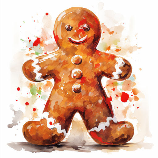 Gingerbread man illustration in the style of Impressionistic Art, on a white background