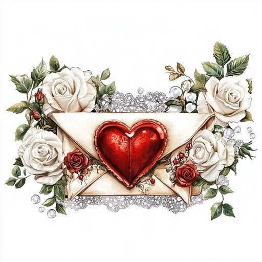 Valentine's Day diamond painting with envelope, heart, roses