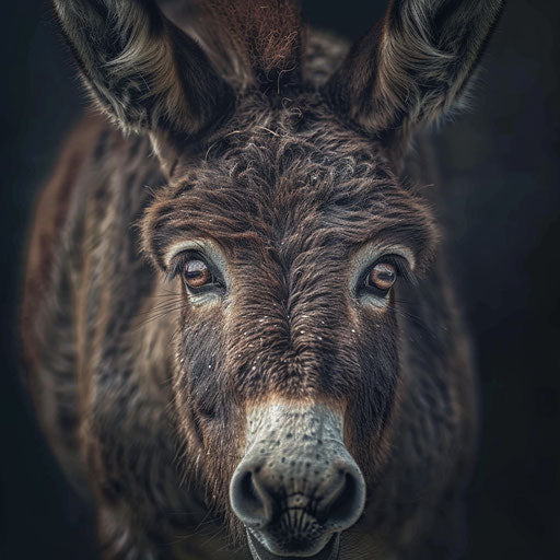 Donkey portrait with intricate details of fur and eyes, in the style of Ashraful Arefin