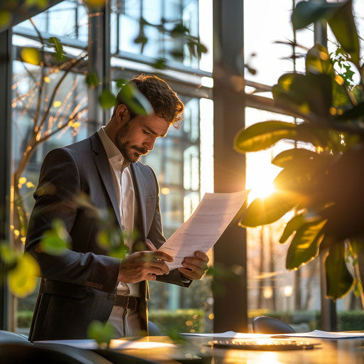 Reviewing financial reports in a sleek office