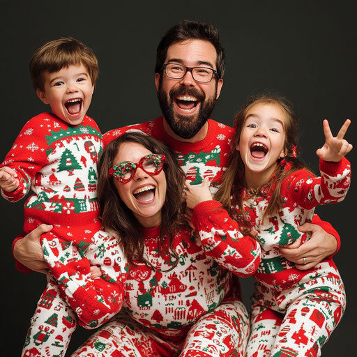 Hilarious holiday photo of a family in ugly pajamas