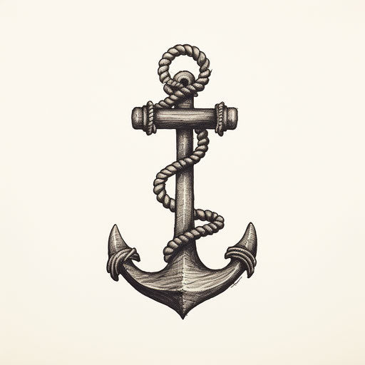 Vintage anchor with rope, hand-drawn animation style, white background