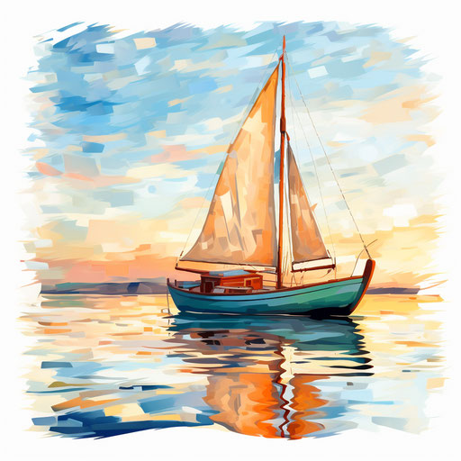 Boat clipart in the style of Impressionistic Art, on white background