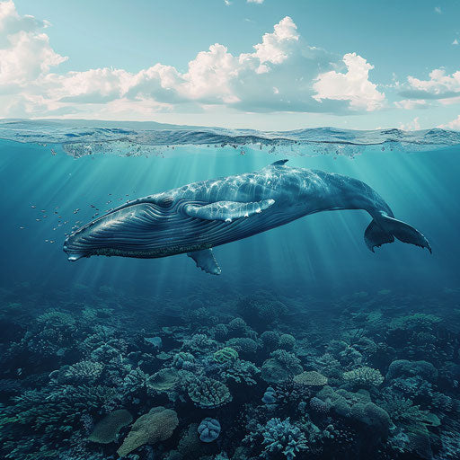 Blue whale swimming in crystal clear waters