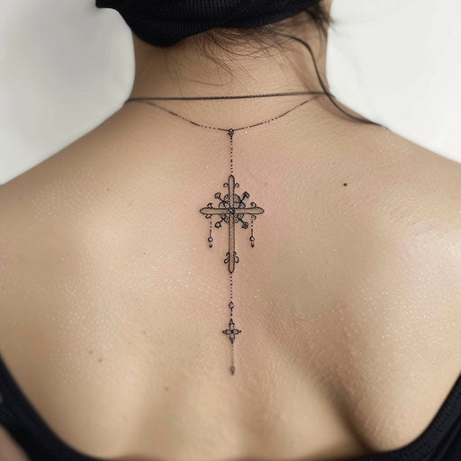 Minimalist rosary tattoo design with elegant cross
