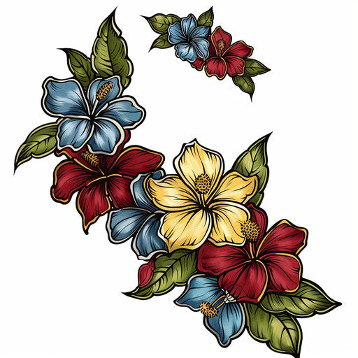 Traditional flat tattoo style sketch of Hawaiian flower lei
