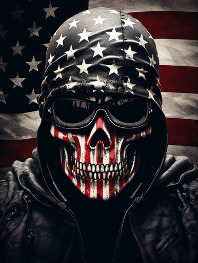 Skull with bandana and American flag in stencil style