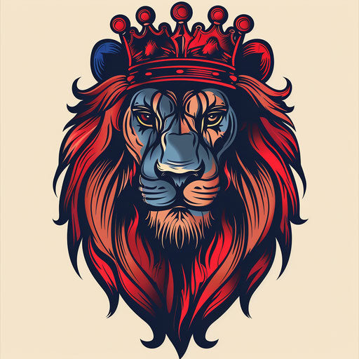 Flat traditional tattoo sketch of a crowned lion