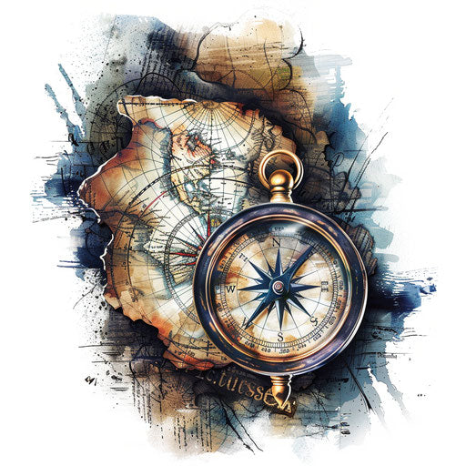 Nautical compass and map navy tattoo vintage colors