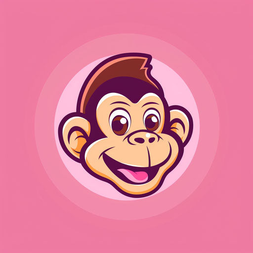 Playful mascot logo with a cheerful monkey on pastel pink background