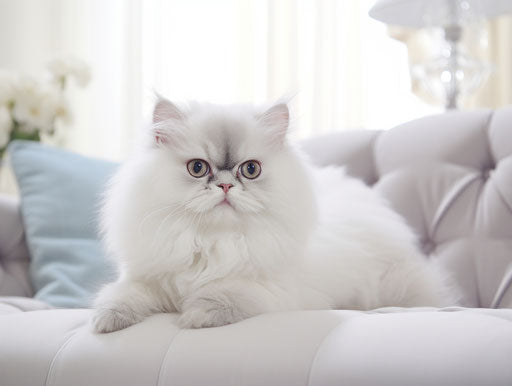 Persian cats for sale, in the style of white background, exaggerated facial features