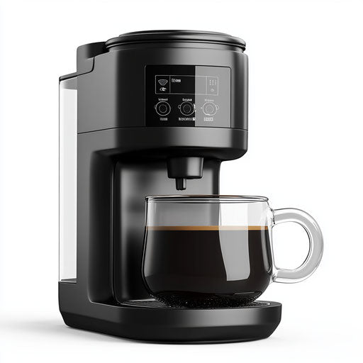 3D Coffee Maker with flat white background in clipart style