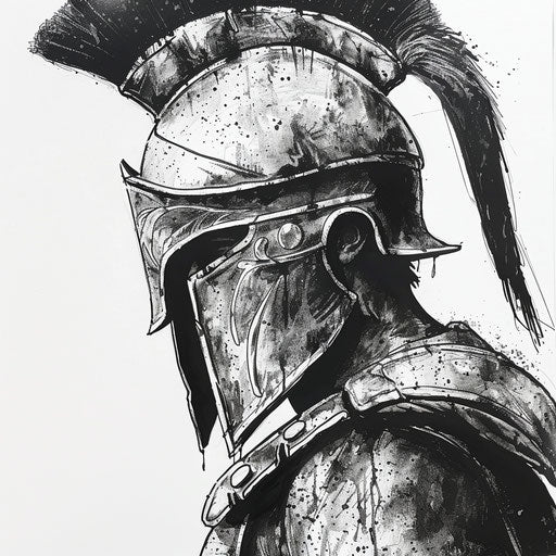 Spartan armor in ink on white background