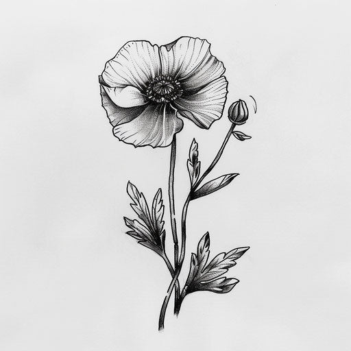 Poppy tattoo design in a black and white style