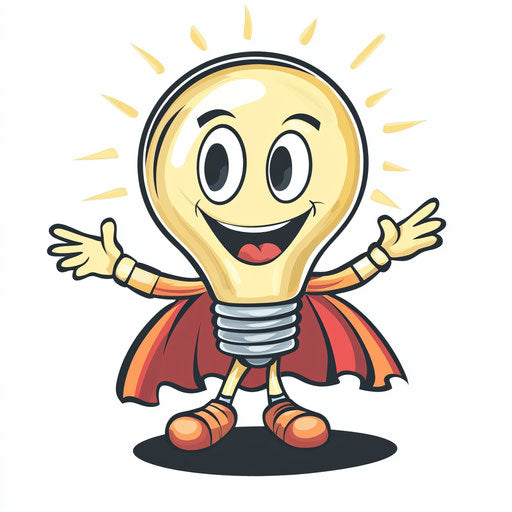 Humorous caricature of a lightbulb with human characteristics