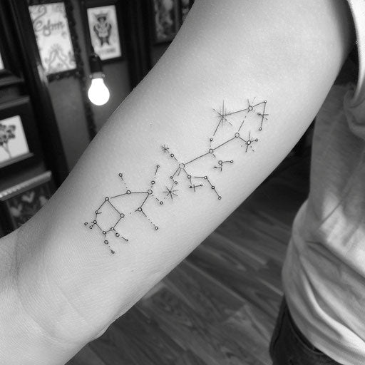 Flat tattoo sketch of the Gemini constellation