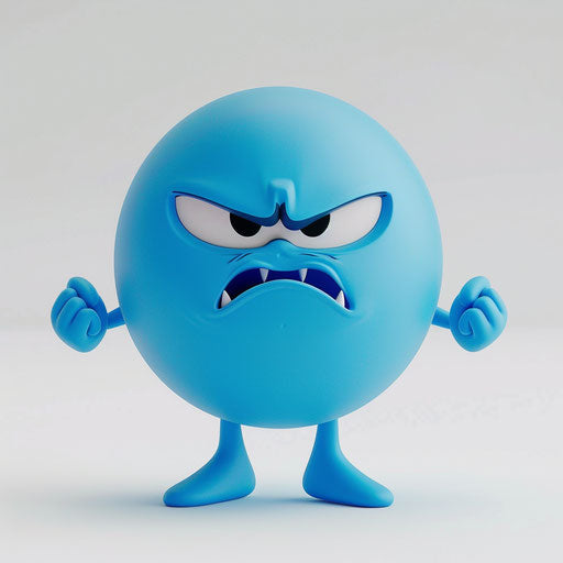 Blue emoji with crying and angry expression on white background
