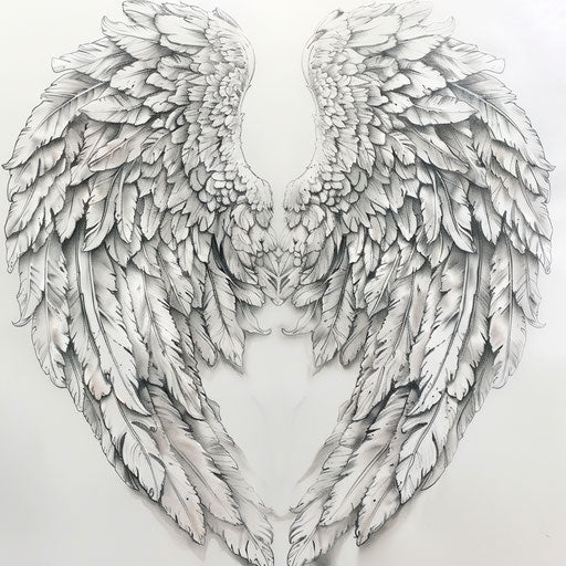 Intricate angel wings tattoo design, symbolizing guidance and protection