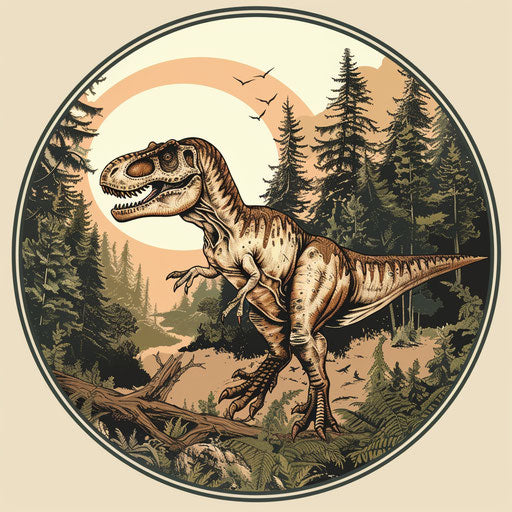 Elegant sketch of a T rex in a forest, soft earthy tones